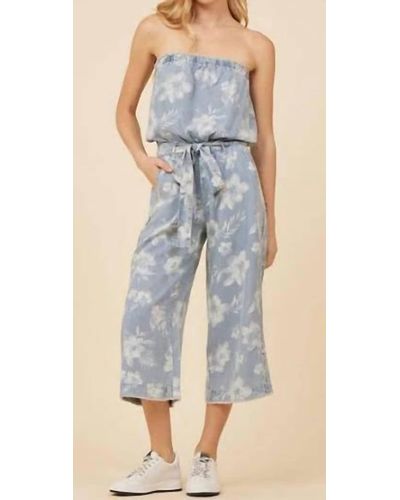 Vintage Havana Tropical Print Washed Jumpsuit - Blue