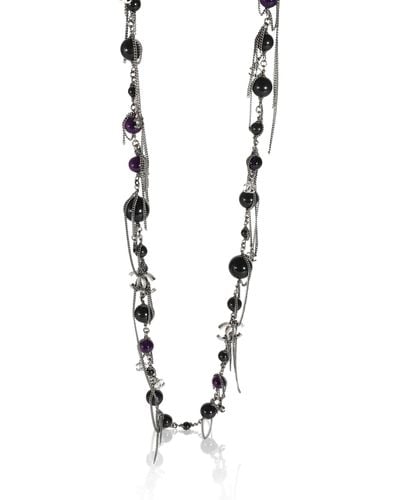 Chanel Ruthenium 2009 Cc & Purple Bead Long Necklace With Cc - Metallic