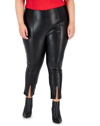 Calvin Klein Plus Faux Leather Slit Cuffs Ankle Pants - Black