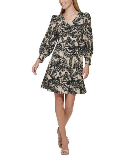 Calvin Klein Printed Polyester Fit & Flare Dress - Black