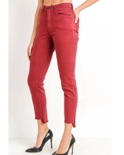 Just Black Denim Crop Fray Step Hem Skinny Jeans - Red