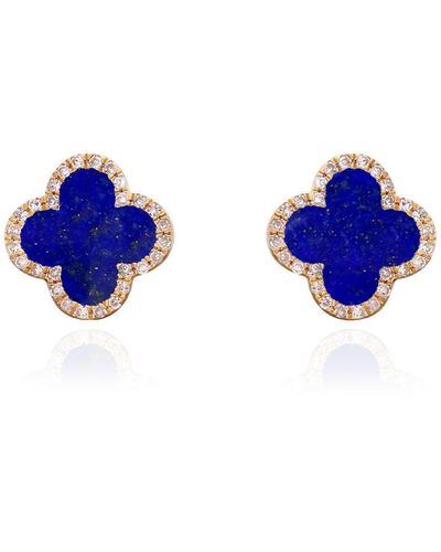 The Lovery Lapis Diamond Clover Stud Earrings - Blue