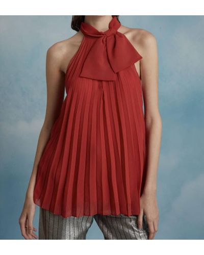 Saloni Iris Tie Neck Top In Scarlet - Red