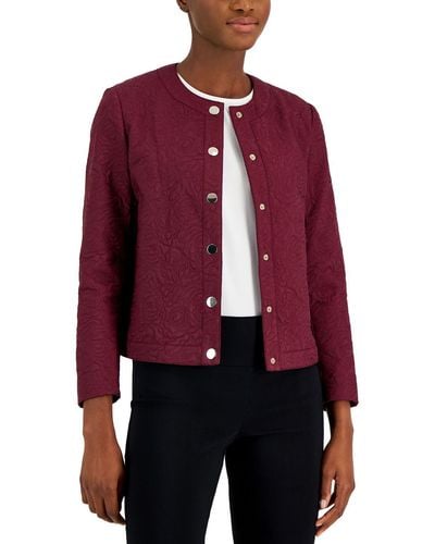 Anne Klein Petites Quilted Long Sleeve Collarless Blazer - Red