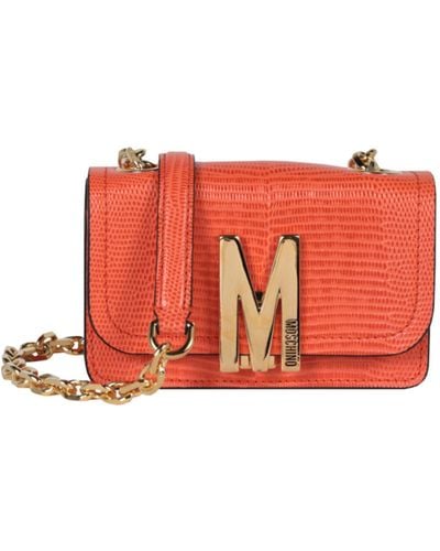 Moschino Embossed Leather M-logo Crossbody Bag - Red