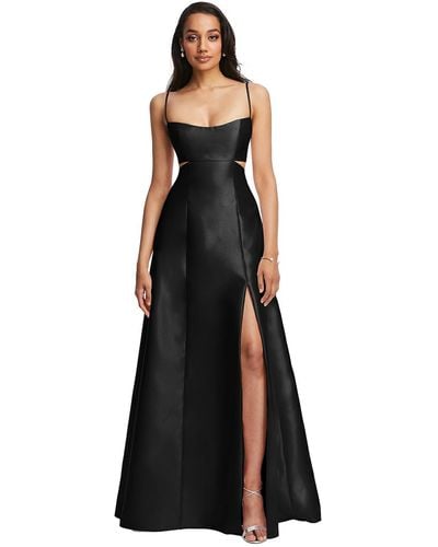 Alfred Sung Open Neckline Cutout Satin Twill A-line Gown With Pockets - Black