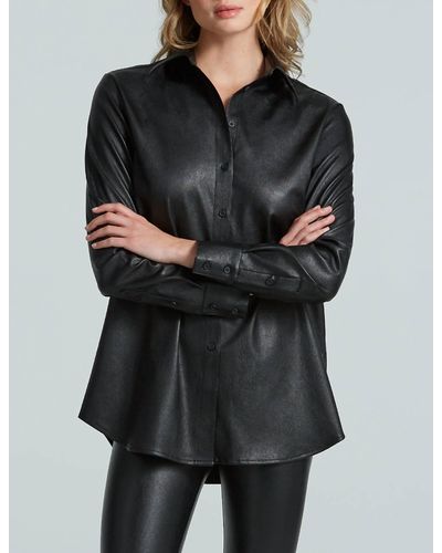 Commando Faux Leather Oversized Button Down Shirt In Black