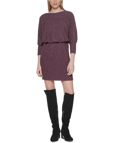 Jessica Howard Ribbed Knit Blouson Sweaterdress - Purple