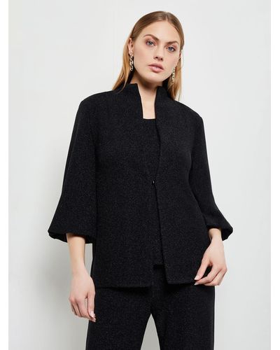 Misook Sparkle Balloon Sleeve Woven Jacket - Black