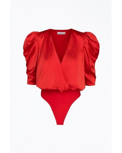 Adelyn Rae Lila Wrap-effect Sateen Bodysuit - Red