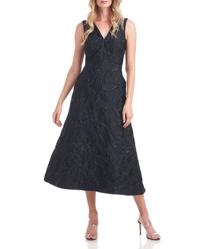 Kay Unger Shimmer Sleeveless Evening Dress - Blue