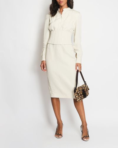Tom Ford Cream Long Sleeve Shirt Dress With Overlayered Corset - Natural