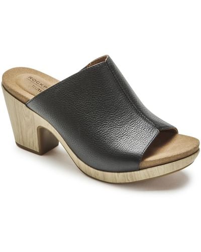 Rockport Vivianne Leather Slip On Slide Sandals - Black