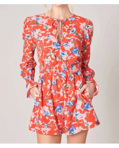 Sugarlips By The Bay Tropical Print Long Sleeve Romper - Red