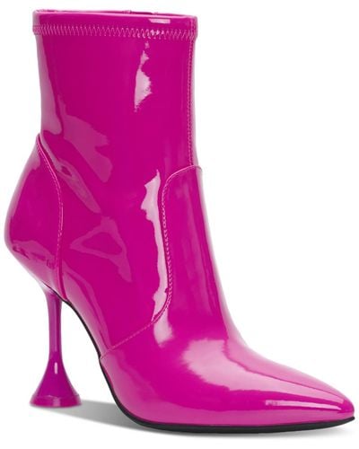 INC Ibrina Faux Leather Pointed Toe Ankle Boots - Pink