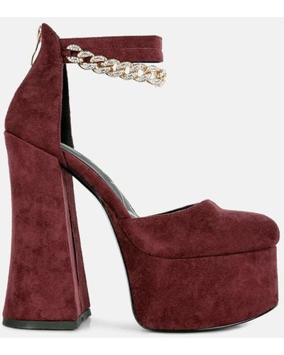 LONDON RAG Lucky Me Block Platform Sandal With Metal Chain - Red