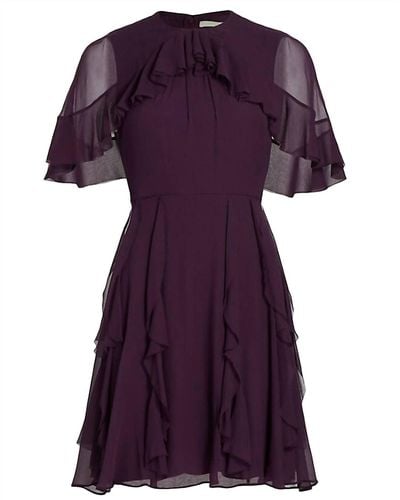 Jason Wu Short Sleeve Chiffon Dress With Cape & Ruff - Purple