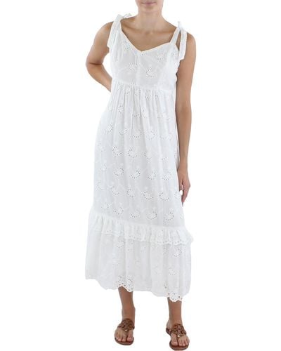 Taylor Petites Eyelet Tea-length Fit & Flare Dress - White