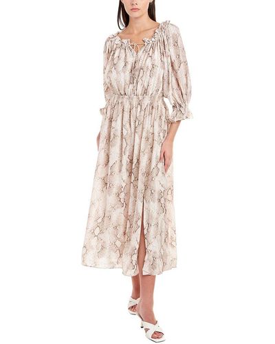 Tahari Tie Front Midi Dress - Natural