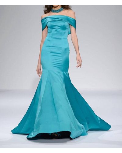 Sherri Hill Satin Off-the-shoulder Gown - Blue