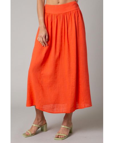 Olivaceous Cutie Midi Skirt - Orange