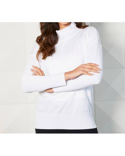 French Kyss Braided Mock Neck Ribbed Sleeve Top - White