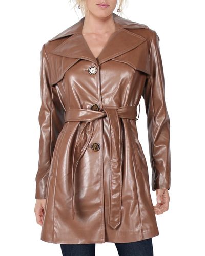 Sam Edelman Faux Leather Cold Weather Trench Coat - Brown