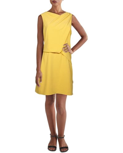 Halston Asymmetrical Drapey Mini Dress - Yellow