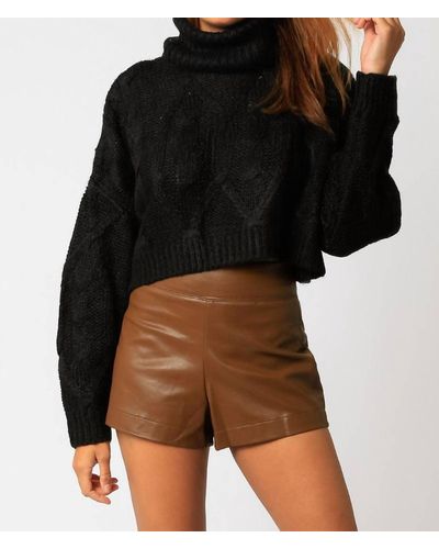 Olivaceous Cable Knit Cropped Turtleneck Sweater - Black