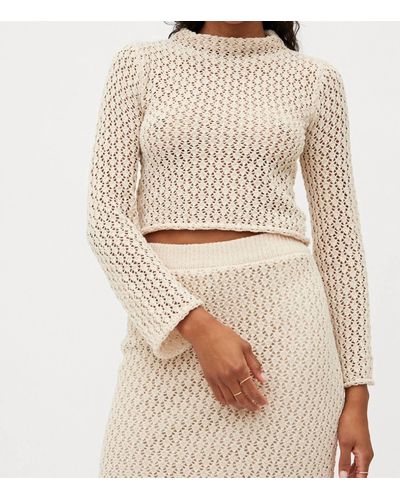WILD PONY Open Knit Flare Sleeve Top - Natural