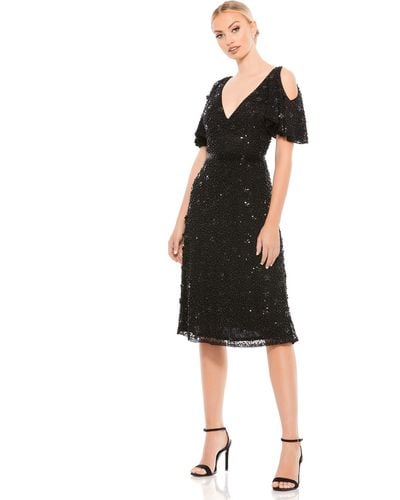 Mac Duggal Embellished Cold Shoulder Cocktail Dress - Black
