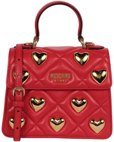 Moschino Heart Studs Quilted Shoulder Bag - Red