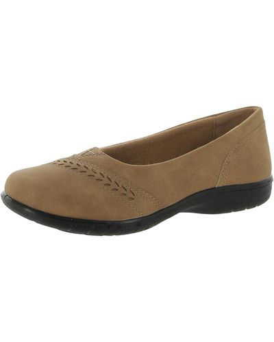 Easy Street Yori Faux Suede Round Toe Flat Shoes - Brown