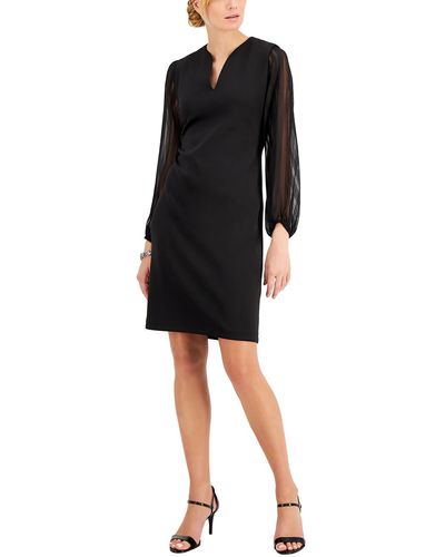 Connected Apparel Petites Polyester Sheer Sleeves Sheath Dress - Black