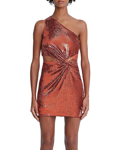 Halston Sequined Mini Cocktail And Party Dress - Red