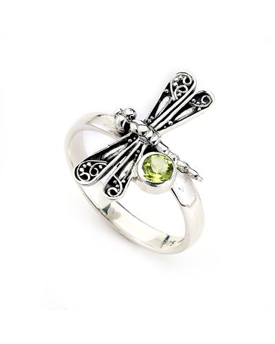 Samuel B. Sterling Dragonfly Ring With Peridot Accent - Metallic