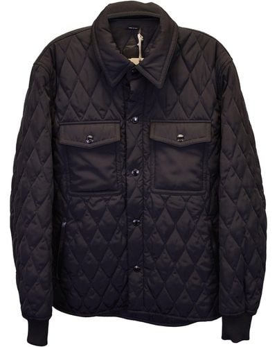 Tom Ford Leather-trimmed Quilted Shell Jacket - Blue