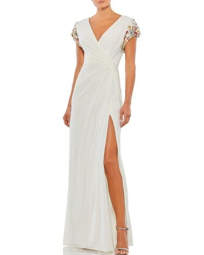 Ieena for Mac Duggal Embellished Long Evening Dress - White