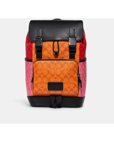 COACH Track Backpack In Blocked Signature Canvas - Orange