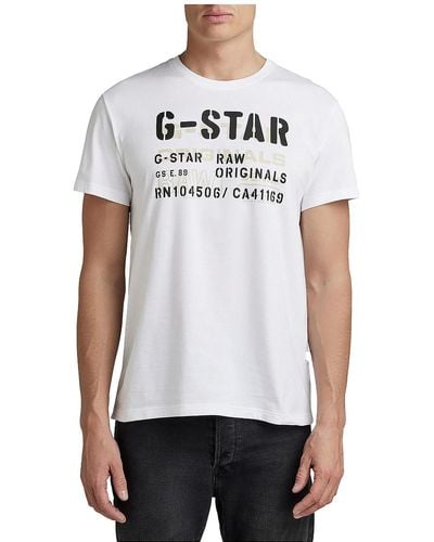 G-Star RAW Stencil Originals Cotton Crewneck Graphic T-shirt - White