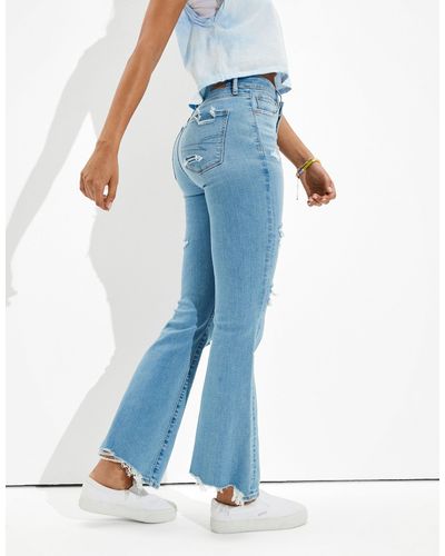 American Eagle Outfitters Ae Ripped Super High-waisted Flare Jean - Blue