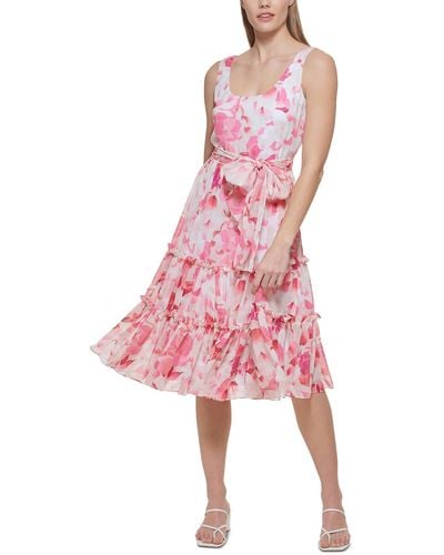 Calvin Klein Chiffon Floral Midi Dress - Pink
