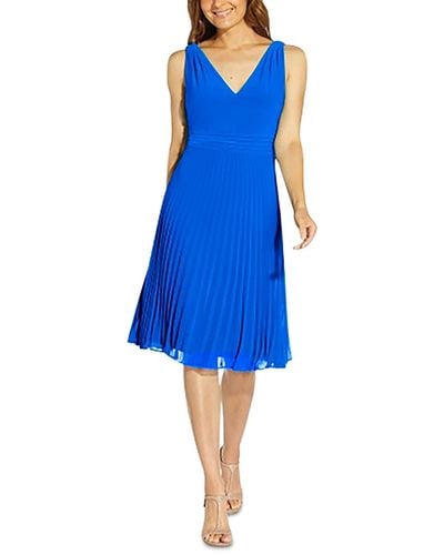 Adrianna Papell Pintuck Midi Cocktail And Party Dress - Blue
