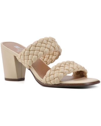 White Mountain By Far Faux Leather Woven Heels - Natural