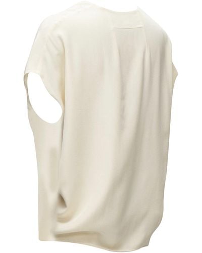 Hermès Hermes 100% Silk Ivory Batwing Paneled V-neck H Logo Stitching Boxy Top - White