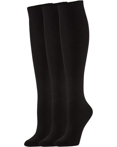 Hue Flat Knit Knee High Socks 3-pack - Black