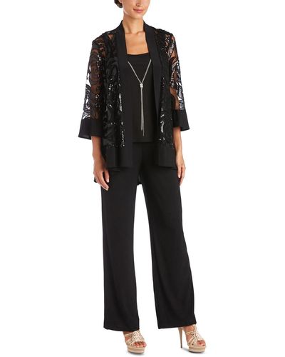 R & M Richards 3pc Sequined Pant Outfit - Black