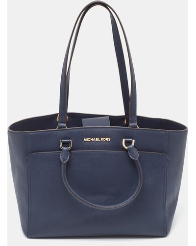 Michael Kors Navy Leather Large Emmy Tote - Blue