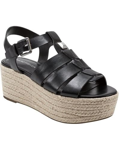 Marc Fisher Jenila Faux Leather Ankle Strap Platform Sandals - Black
