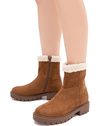 Esprit Ariana Faux Fur Round Toe Ankle Boots - Brown